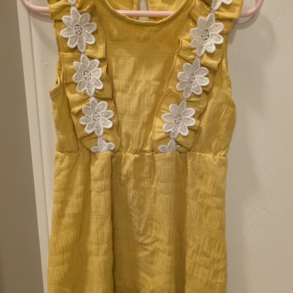 Yellow Sleeveless Kids Dress with Floral Accents